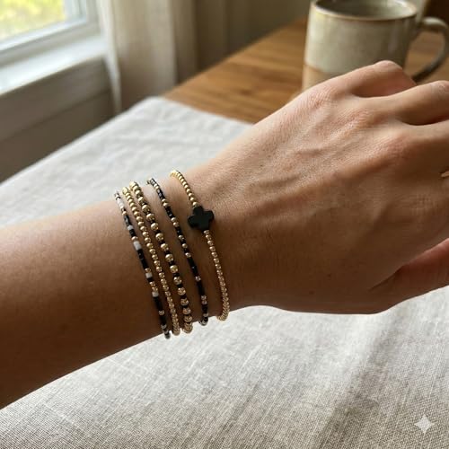 Gold Beaded Cross Bracelet for Women, 14K Plated Adjustable Stackable Dainty Bracelets, Non Tarnish Fashion Jewelry Set Gifts for Women Birthday Friendship - color: Colors-10