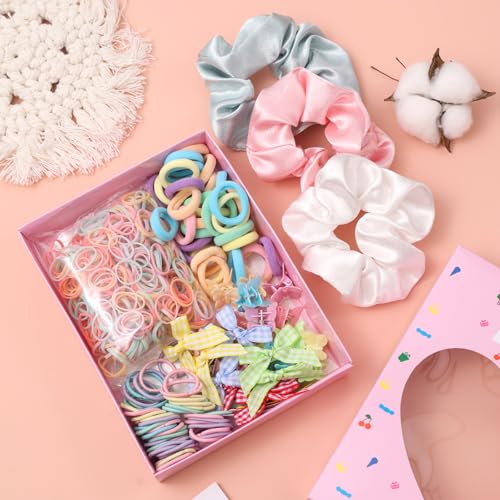 Rosvia 533PCS Hair Accessories Set for Girls,Mini Butterfly Hair Clips and Elastic Hair Ties,Satin Silk Scrunchies,Hair Kit for Toddler Girls - color: Multicolor-3