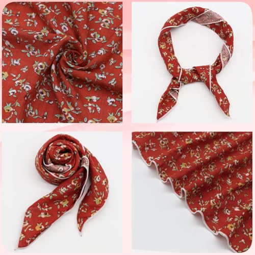 Bandanas for Women Men 21"x21" Floral Headband Scarf Versatile Hair Bandana Square Head Scarf - color: Burnt Orange