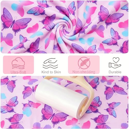 Basumee Microfiber Hair Towel Wrap for Kids 2 Pack - Rapid Drying Turbans With Button for Wet Hair - Head Towel Wrap for Women and Girls, Blue Pink Butterfly - color: Blue Pink Butterfly