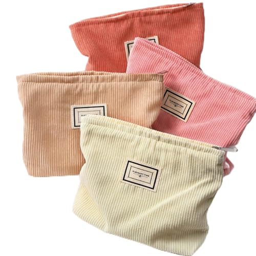 Sanwuta 4 Pack Velvet Makeup Bag Cosmetic Bag for Women Large Capacity Corduroy Pouch Zipper Canvas Travel Toiletry Purse Make up Organizer Case Accessories(Elegant Color,Plaid) - color: Elegant Color