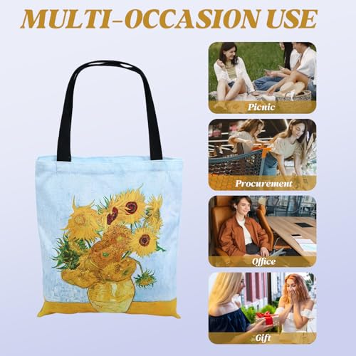 Canvas Tote Bag for Commuting, Foldable Travel Tote Bag Beach Bag Reusable Grocery Bags for Men Women, 13.4 x 14.2 Inch - color: C-sunflower