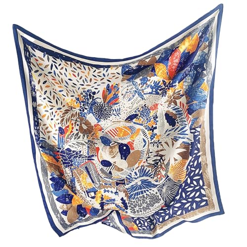 Women's Square Silk Like Head Scarf Large 35 inch Silk Feeling Hair Wrapping Satin Scarves for Sleeping Bandanas - color: A008-2 Twill Blue
