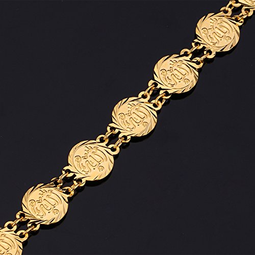 U7 Allah Necklace for Women/Men, 18K Gold Plated Square/Oval/Coin/Heart/Crescent Moon Islamic Pendant Necklace Muslim Jewelry with Chain - color: 06.Coin Necklace Gold