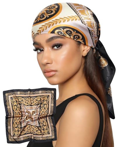 AWAYTR 35” Satin Head Scarf for Women Like Silk Scarf for Hair Scarf Satin Hair Bandana Women Headscarf Hair Wrap Scarf Neck - color: Totem - Black