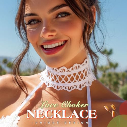 JAKAWIN Black Choker Necklace White Lace Chokers for Women - color: White