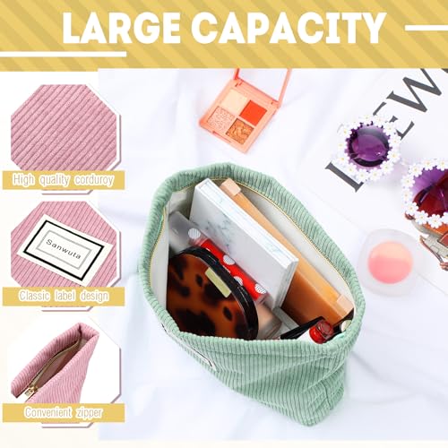 Sanwuta 4 Pack Velvet Makeup Bag Cosmetic Bag for Women Large Capacity Corduroy Pouch Zipper Canvas Travel Toiletry Purse Make up Organizer Case Accessories(Macaron Series,Plaid) - color: Macaron Series