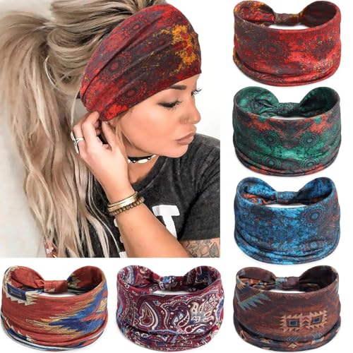 Awumbuk Wide Headbands for Women Knotted No Slip Head Bands Soft Turban Headband Hair Accessories Boho African Solid Color Head Wraps for Women Yoga Workout (Dark Green) - color: Dark Green