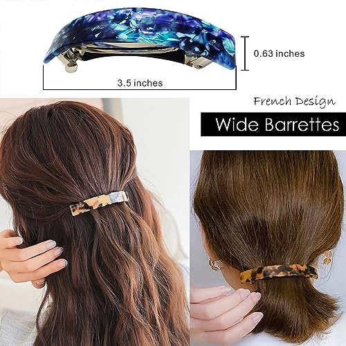 HYFEEL Large French Barrettes for Women Fine Thick Hair, Classic Tortoise Shell Hair Clips Wide Curved Celluloid Ponytail Holder Clamp Fashion Hair Accessories Automatic Clasp Hairgrips 3 Pack - color: Blue, Tortoise Shell, Ivory
