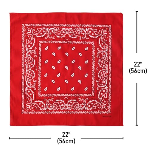 Falari 12 Pack Bandanas Multipurpose Cotton Novelty Paisley Bandana Headband for Cowboy Men Women 22 x 22 - color: Red