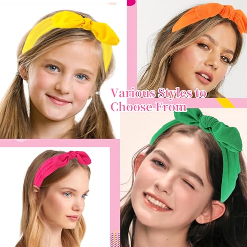 KICOSY 4PCS Neon Bow Headbands for Women - 80s Style Colorful Knotted Hair Bands, Retro Workout & Casual Hair Accessories