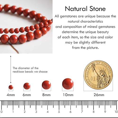 Simple Choker Necklace for Women Real Stone and Crystals Necklaces 4mm Beaded Choker Jewelry Meditation Gift for Women (16"+2") - style: Redstone