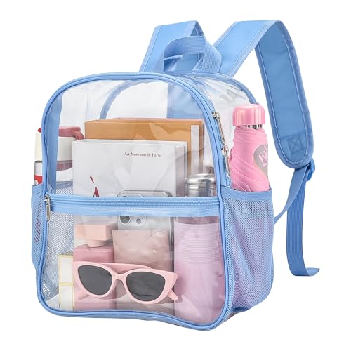 Oraben Clear Backpack, Stadium Approved 12 x 6 x 11, Small Clear Backpack for Concerts & Stadium Events, Fast Security Check, Waterproof PVC, Adjustable Straps, Women Men - color: Sky Blue, style: Enhanced Strap