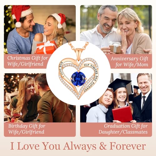 CDE Engraved Forever Love Heart Birthstone Necklace Jewelry Gifts for Women | Hypoallergenic,Nickel-Free & Lead-Free,3 x 3 mm 5A CZ Heart Pendant,Anniversary Christmas Birthday Gift for Girlfriend Wife - color: Birthstone-09-Sept, style: Rose Gold Plated-