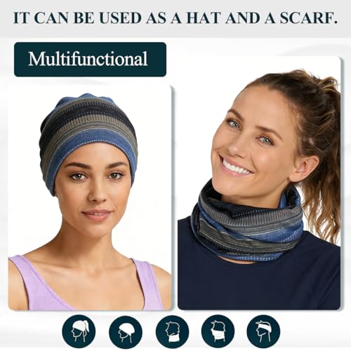 Chemo Headwear for Women Soft Cotton Slouchy Beanie Hat Scarf for Cancer Care - color: Blue