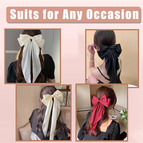 Hair Bows 4 PCS, Hair Bows for Women, Hair Ribbons, Oversized Long-tail Cute Aesthetic Hair Accessories, Large Hair Barrettes for Women, Bows for Girls (Wine red, off white, black, white)