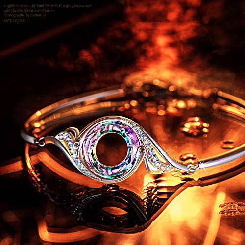 Kate Lynn "Rise From the Ashes" Phoenix Bracelet Made with Crystals from Austria, Adjustable Bangle Bracelet for Women 7"+2", Packaged with Jewelry Box, Birthday Gift for Women, Symbol of Luck and Renewal - color: Purple Light