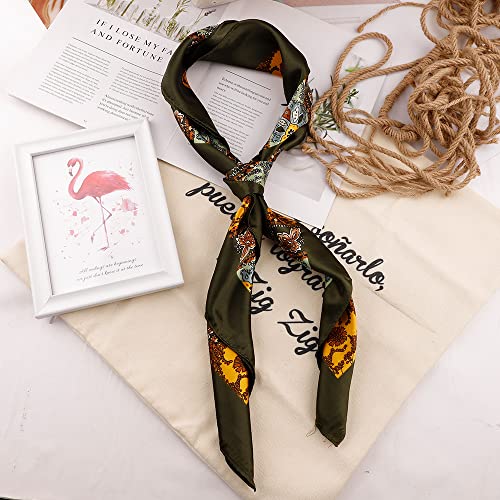 NZKNP Silk-Like Head Scarf - Women's Bandana Wraps - color: 17-dark Green Flower, size: 35"*35"