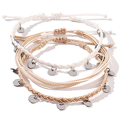 FANCY SHINY String Ankle Bracelets Waterproof Rope Anklets Braided Beach Boho Coin Anklets Cute Friendship Foot Jewelry for Women - style: White