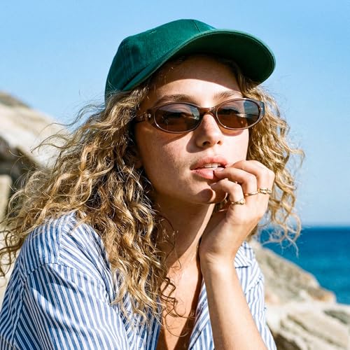 FEISEDY Retro Oval Womens Sunglasses, Trendy Cat Eye Skinny Chic Narrow Y2K 90s Small Sunnies B9177 - color: Brown Frame - Brown