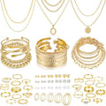 FAXHION 68 Pcs Gold Jewelry Set for Women with 7 Necklace, 17 Bracelet, 5 Hoop Earrings, 15 Stud Earrings, 24 Knuckle Rings for Women Jewelry Set for Women Gift - color: gold jewelry set