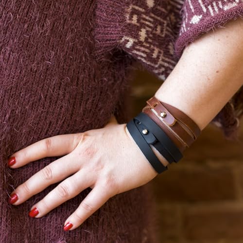 Realeather Leather Wrap Bracelet, Black,