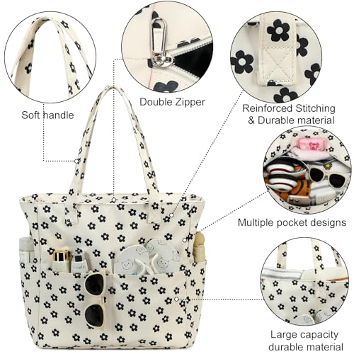 Bluboon Waterproof Beach Tote Pool Bags for Women Ladies Extra Large Carry On Bag With Wet Compartment for Weekender Travel - color: Black Little Flower 95