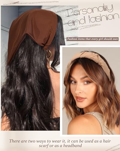 HAIMEIKANG Floral Hair Scarf Headbands for Women Boho Bandanas for Women Triangle Kerchief Solid Color Hair Bands Vintage Head Scarf (Beige+Coffee+Brown) - color: Beige+Coffee+Brown