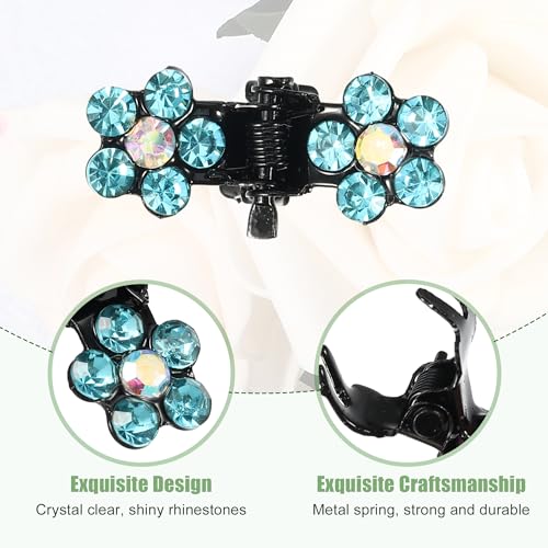 VOCOSTE 12 Pcs Mini Hair Claw Clip, Small Rhinestone Hair Clips, Metal Little Hair Clips for Women and Girl Flower Hair Accessories, Blue - color: Blue