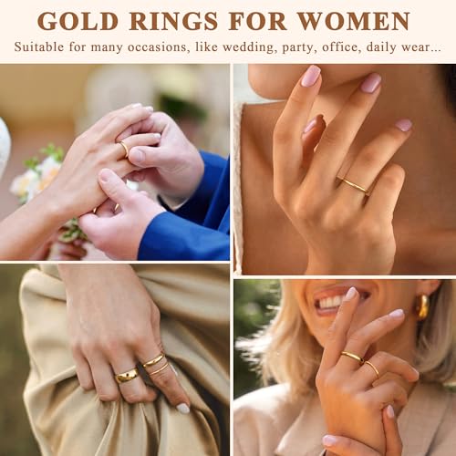 Gold Band Rings for Women Men Non Tarnish, Wedding 14K Gold Plated Stackable Ring Set for Couples, Dainty Thin Plain Simple Promise Dome Band Thumb Pinky 1mm 3mm 5mm Jewelry Gift Comfort Fit Size 3-13 - color: Gold-1mm 3mm 5mm, size: 8.5