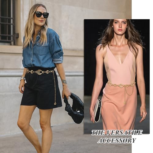 Suyi Chain Belt for Women Chunky Waist Chain for Ladies Dresses - size: Length 41"(25"+extended chain 16"), style: Gold 2