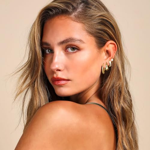 Small Gold Hoop Earrings Set for Women, 14K Gold Plated Lightweight Earrings Sets for Multiple Piercing, Hypoallergenic Huggie Gold Hoops Earrings for Women Jewelry - color: Gold-A