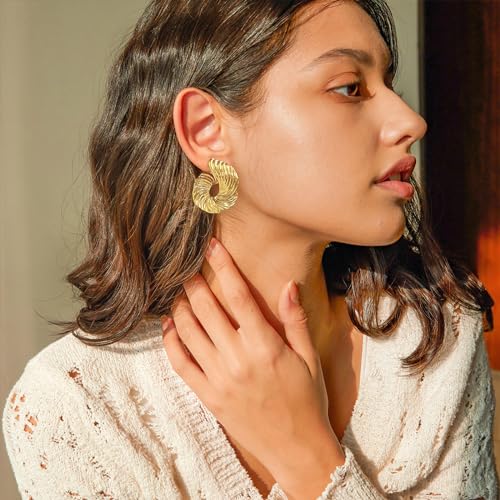 Irregular Gold Stud Earrings for Women Hammered Silver Stud Earrings Statement Geometric Earrings Vintage Gold Earrings - color: 05-Gold swirl earrings