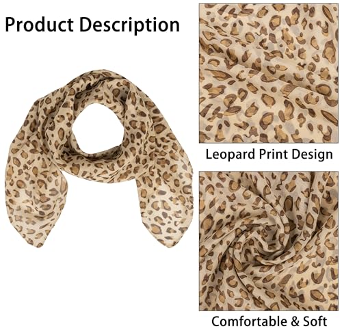 Mealah Lightweight Leopard Print Scarves for Women 27.5 × 27.5 inches Square Elegant Wrap Neck Scarf Feeling Head Scarf - color: Light Coffee