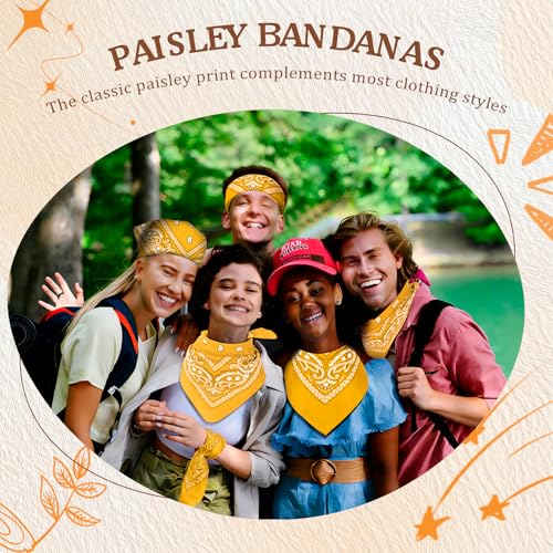 50 Pcs Bandanas Bulk Large Bandana Headband Paisley Cowboy Bandana Scarf Handkerchief for Women Men - color: Gold
