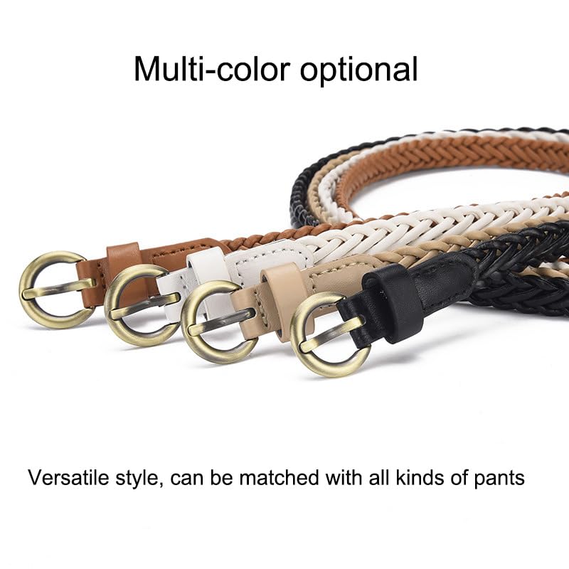2 Pack Skinny Thin Braided Belts for Women Dresses Woven Waist Belts for Jeans - color: A:black+white