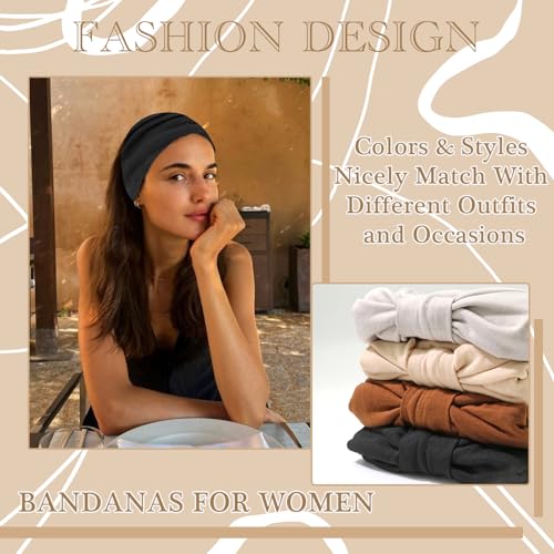 Wide Headbands For Women Black Head Bands Soft Turban Knotted Head Wraps Non Slip Scarf Bandana Stretchy Solid Hair Band Large Sweatbands Workout Hair Accessories For Women Girls 4 Pcs - color: Style 84
