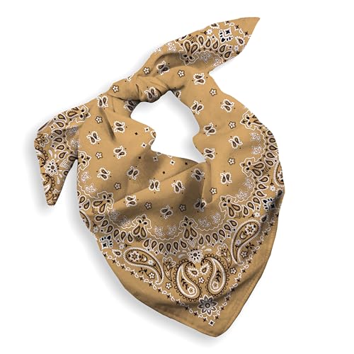 Gift Packaging Bandana for Men Women - 100% Cotton, Paisley, 22x22 In, 1 Pack - Large Bandanna Handkerchief Cowboy Hanky - color: Tan