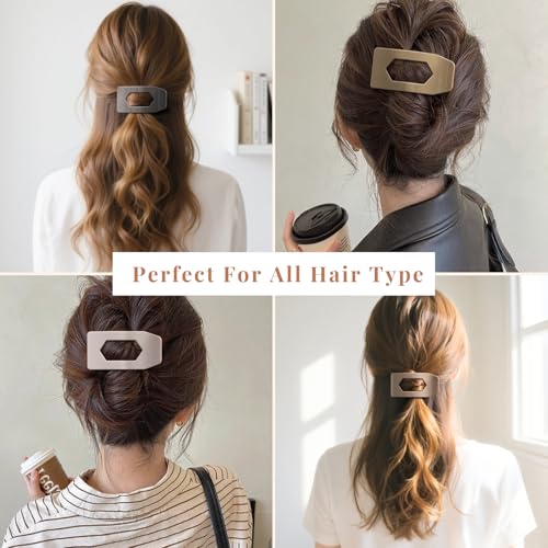 8 Pack Brown Flat Hair Clips for Women – Large Neutral Glossy No-Slip Rectangle Claw Clips for Thick & Thin Hair, Strong Hold Square Hair Accessories for Everyday Office or Coffee Look - color: Brown