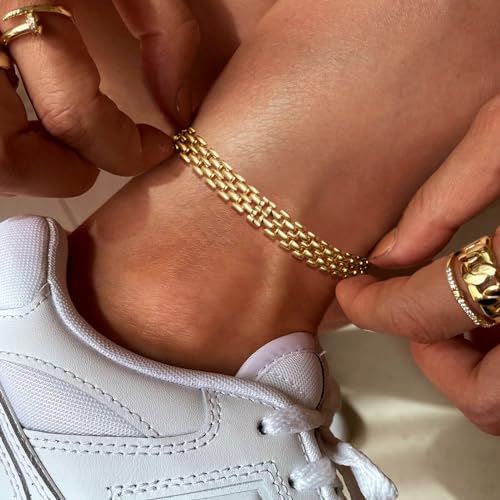 KissYan Gold Ankle Bracelets for Women, 14K Gold Anklets Chunky Cuban Link Chain Summer Beach Foot Jewelry Gifts for Women - color: Brick Link-Gold