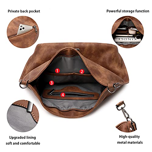 lapsting Hobo Bags for Women Handbags Purse Ladies Boho Shoulder Bag Crossbody Purses Faux Leather - color: H - 17.3inch Brown - Black Metal