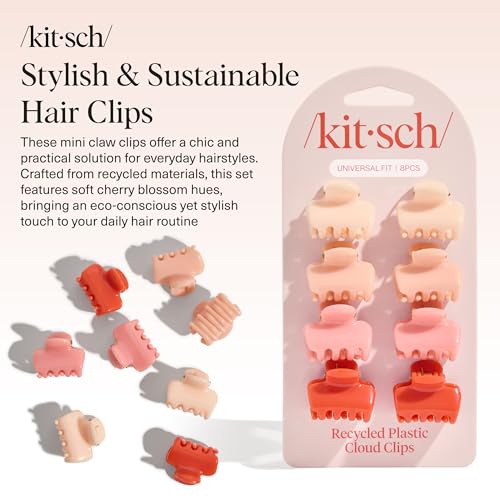 Kitsch Small Hair Clips for Women and Girls – Mini Claw Clips | Hair Accessories | Daily Styling, Recycled, Cherry Blossom Design | Ideal Gifts for Women – 8pc Set - color: Cherry Blossom