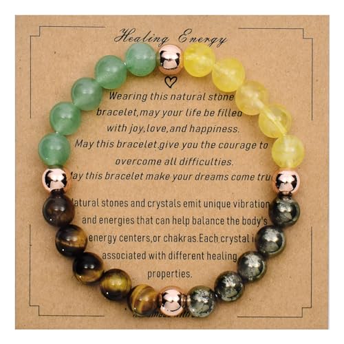 Strong Healing Crystal Bracelet 8MM Genuine Stone Bracelet Lucky Beaded Bracelet Chakra Bracelet 6.5 inch Positive Energy Inspirational Gifts for Women Mom - style: Attract Abundance