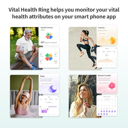 FREEZE2TRIM Vital Health Smart Ring for Women Rings for Men with Fitness, Sleep Monitor, Heart Rate, Activity Tracking, App (Size 6), Black - size: Size 6