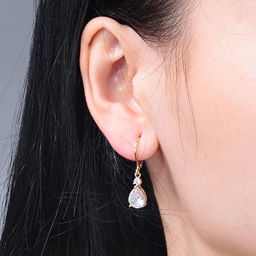 CiNily Teardrop Leverback Dangle Earrings for Women Hypoallergenic 14K Gold Plated Cubic Zircon Drop Earrings Fashion Crystal Earrings for Girls Jewelry Christmas Gifts - color: Gold-White CZ