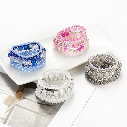 Noessla Beaded Boho Stretch Bracelet Colorful Stackable Crystal Beads Bracelets Trendy Costume Jewelry Mothers Day Gifts for Women - color: 21-Hot pink