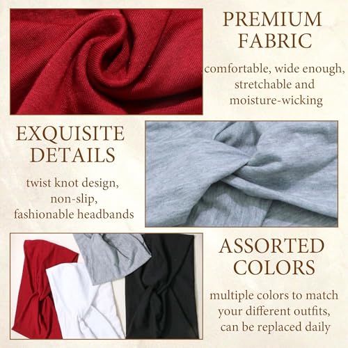 Wide Headbands for Women Boho Head Bands Knotted Criss Cross Turban Headband Cute Hair Wraps Elastic Bandana Hairbands Workout Wrap Hair Band Fashion Head Scarf Accessories Soft 4 Pack - color: Style 114