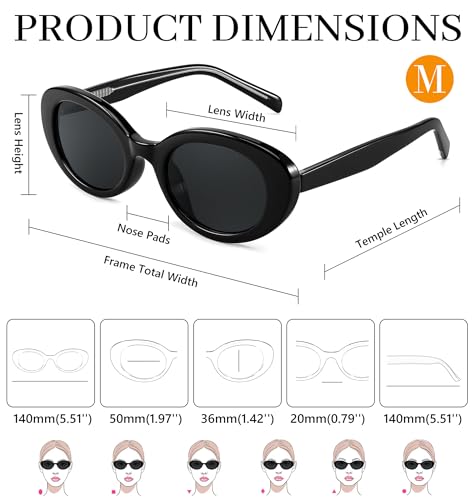 FEISEDY Sunglasses Womens, Retro Oval Cateye Sun Glasses Men, Small 90s Style B4128 - color: Black