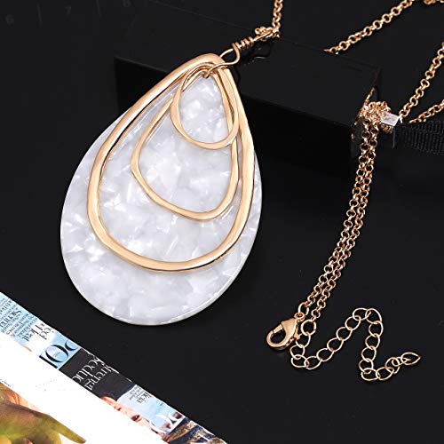 MOLOCH Long Necklace For Women Geometry Teardrop Acrylic Circle Pendant Necklace Statement Boho Acetate Resin Necklace Minimalist Gift - color: White