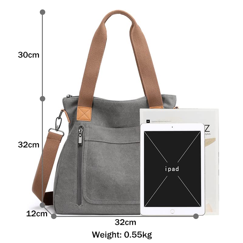 Canvas Handbag Multi-Color Striped Lattice Cross Body Shoulder Purse Bag Tote-Handbag for Women | Striped - style: Multi Color Grey